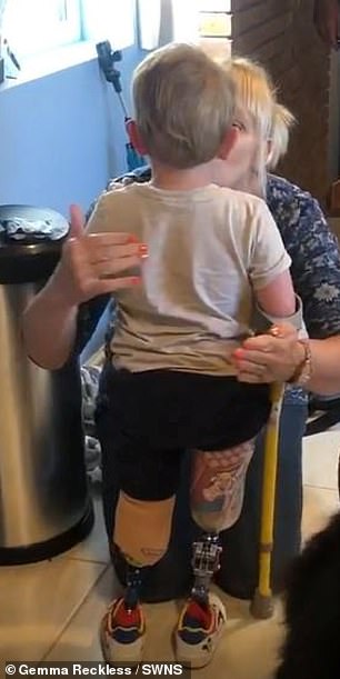 The heartwarming video shows the magical moment he walks for the first time into the arms of his doting grandma, Trish Brennan